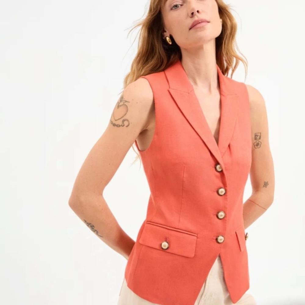 Coral Sleeveless Button-Up Vest